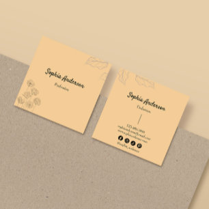 Cartão De Visita Quadrado Acentos Florais Minimalistas Elegantes