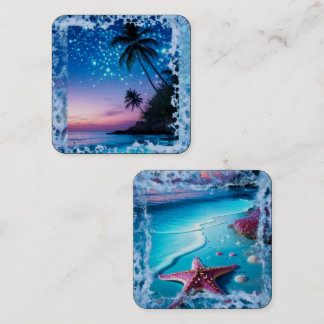 Cartão De Visita Quadrado Adesivo Galáxia Coração de Cristal Azul | Tropicai