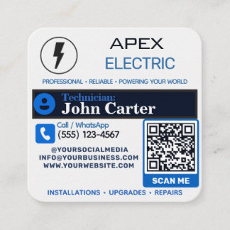 Cartão De Visita Quadrado Adesivo para Eletricista | Contato de Serviço QR C