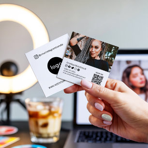 Cartão De Visita Quadrado Adicionar a sua foto de logotipo Código QR moderno
