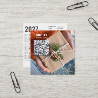 Cartão De Visita Quadrado Adicione sua foto, código QR personalizado, calend