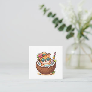 Cartão De Visita Quadrado Adorável Kawaii Óculos de Sol de Gato Coco Verão B