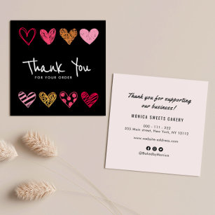 Cartão De Visita Quadrado adorável obrigado de coração negro que você insere