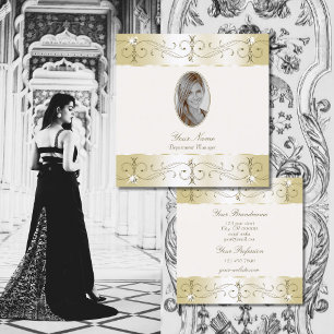 Cartão De Visita Quadrado Adornos Ornamentados Luxuosos de Creme Dourado com