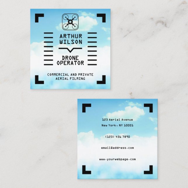 Cartão De Visita Quadrado Aerial filming HUD view drone (Frente/Verso)