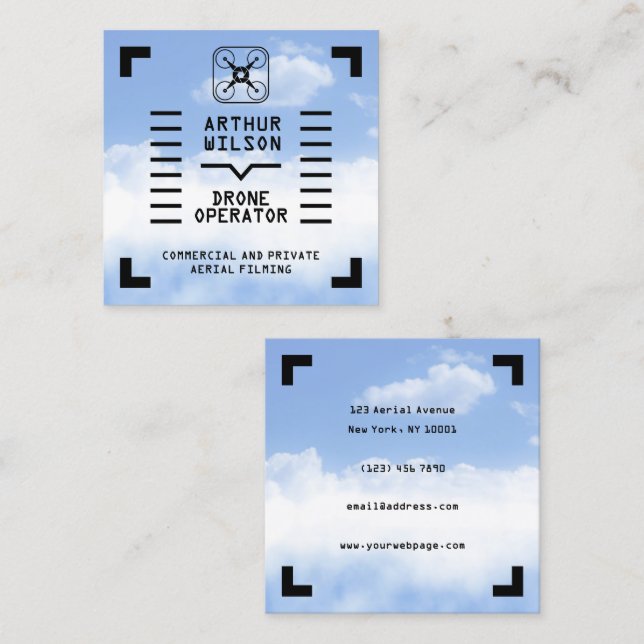 Cartão De Visita Quadrado Aerial filming HUD view drone (Frente/Verso)