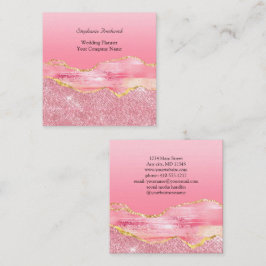 Cartão De Visita Quadrado Ágata Brilho Dourado Rosa Negócios Pequenos da Mod