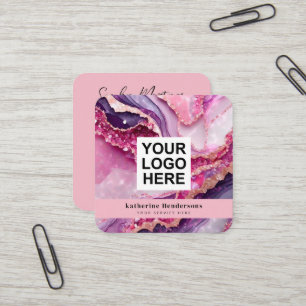 Cartão De Visita Quadrado Ágata roxa glamorosa & Logotipo Código QR