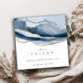 Cartão De Visita Quadrado Agate Azul Marinho Dourado Consulte Um Amigo