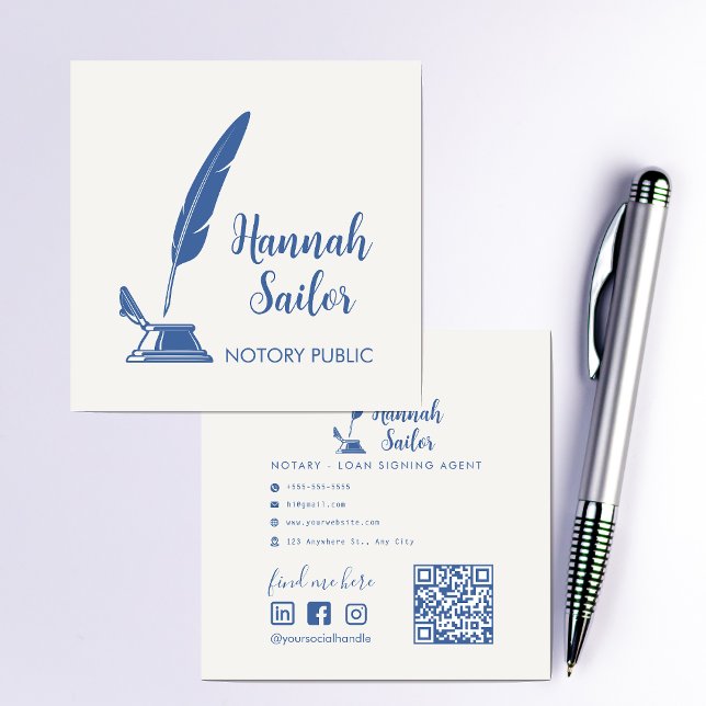 Cartão De Visita Quadrado Agente de Assinatura de Empréstimo Público Notário (Criador carregado)