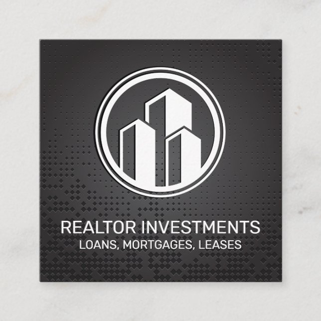 Cartão De Visita Quadrado Agente imobiliário | Fundo Metálico (Frente)