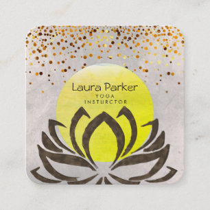 Cartão De Visita Quadrado Aguarela verde da flor de Lotus do instrutor da