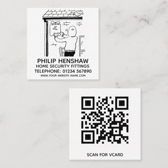 Cartão De Visita Quadrado Alarmes e dispositivos de segurança para uso domés (Frente/Verso)