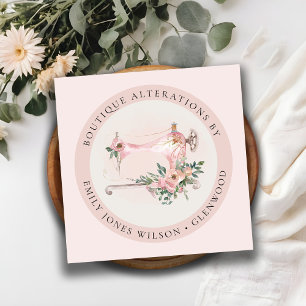 Cartão De Visita Quadrado Alcatrão Floral Da Máquina De Serradura De Blush