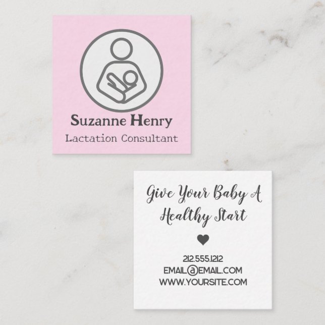 Cartão De Visita Quadrado Aleitamento Consultor Aleitamento Leche Bebê (Frente/Verso)