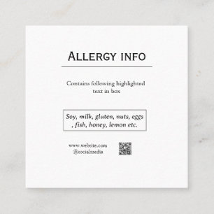 Cartão De Visita Quadrado alerta de alergia alimentar adicionar nome texto i