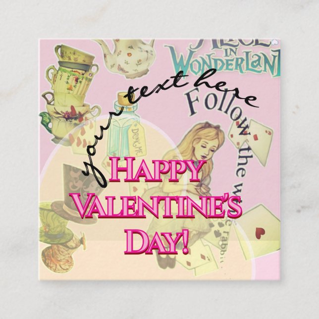 Cartão De Visita Quadrado Alice in Wonderland Valentine's Day Cards  (Frente)