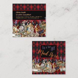 Cartão De Visita Quadrado Alice no País das Maravilhas Mad Cheshire Cat