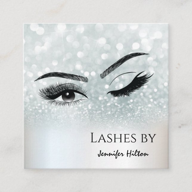 Cartão De Visita Quadrado Alinhamento das lascas prateadas com brilho do olh (Frente)