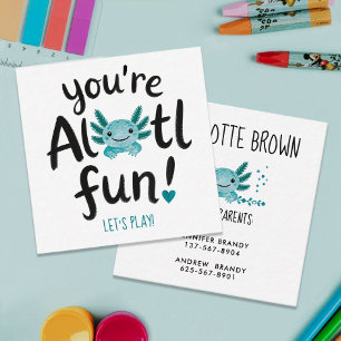 Cartão De Visita Quadrado Alotl Diversão Cute Axolote Azul Dia de Jogo Pintu