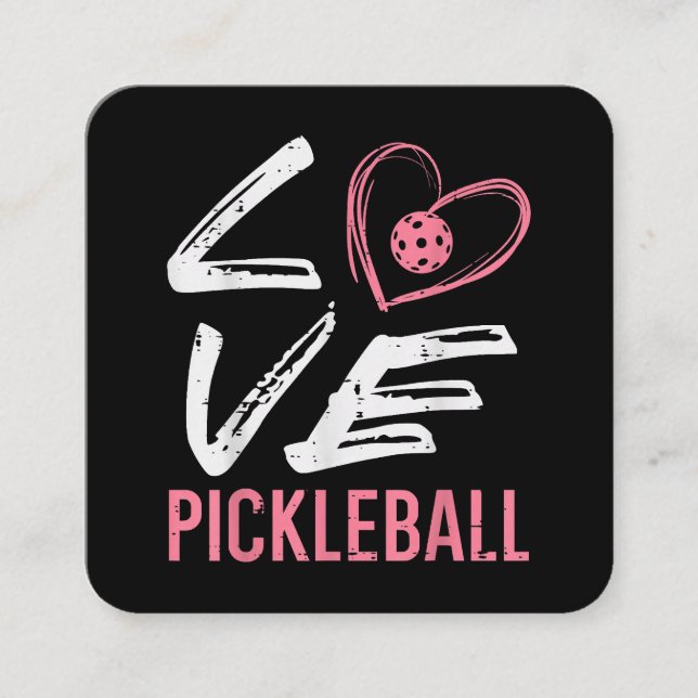 Cartão De Visita Quadrado Ama Pickleball Coração Picle Ball Mulheres Meninas (Frente)