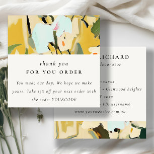 Cartão De Visita Quadrado Amarelo Ochre Pintado Floral Obrigado Por Ordem