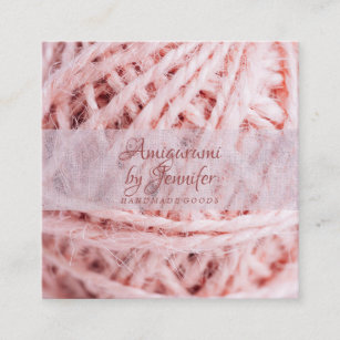 Cartão De Visita Quadrado Amigurumi Yarn Pink Crochet