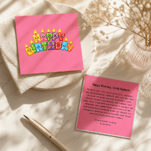 Cartão De Visita Quadrado Aniversário cor de rosa