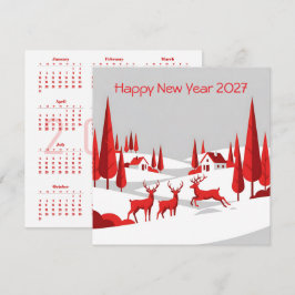 Cartão de Visita Quadrado Ano Novo 2027 Calendário