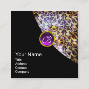 Cartão De Visita Quadrado ANTÁQUIO PÚPULO PÚPULO GEM MONOGRAMA Pearl Preto