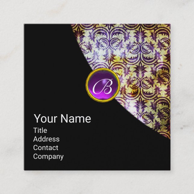 Cartão De Visita Quadrado ANTÁQUIO PÚPULO PÚPULO GEM MONOGRAMA Pearl Preto (Frente)