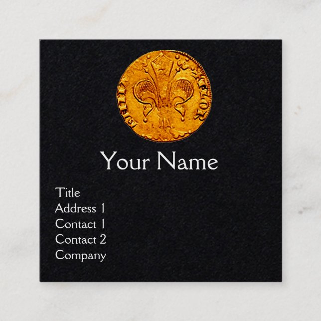 Cartão De Visita Quadrado ANTIGO DOURADO FLORENTINE FORINT Black Paper (Frente)