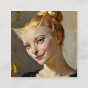 Cartão De Visita Quadrado “Anya, Meticulosamente Contente” – Uma Felina Femi