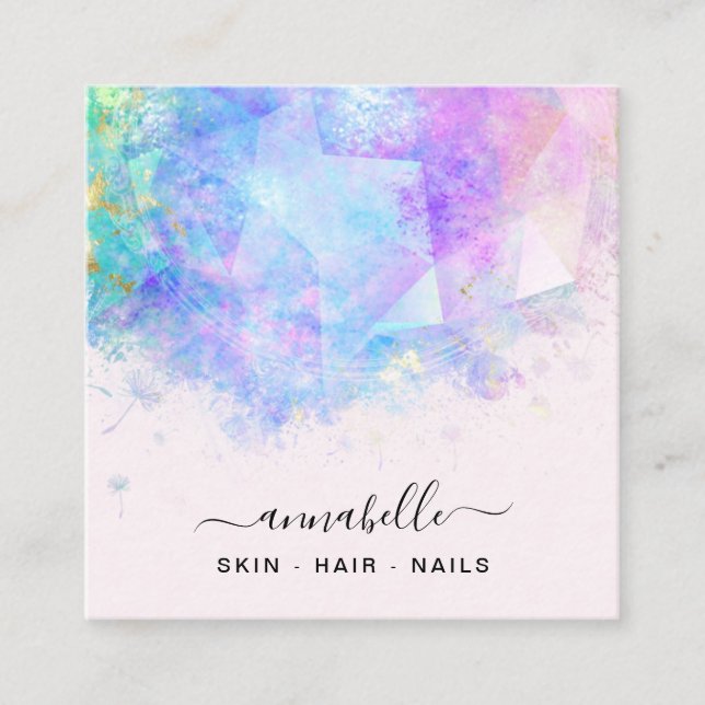 Cartão De Visita Quadrado *~* AP26 Prism OPAL Arco-Íris QR Dandelion Eteal (Frente)