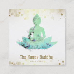 Cartão De Visita Quadrado *~* AP33 Buddha QR Botânico Lotus Aqua