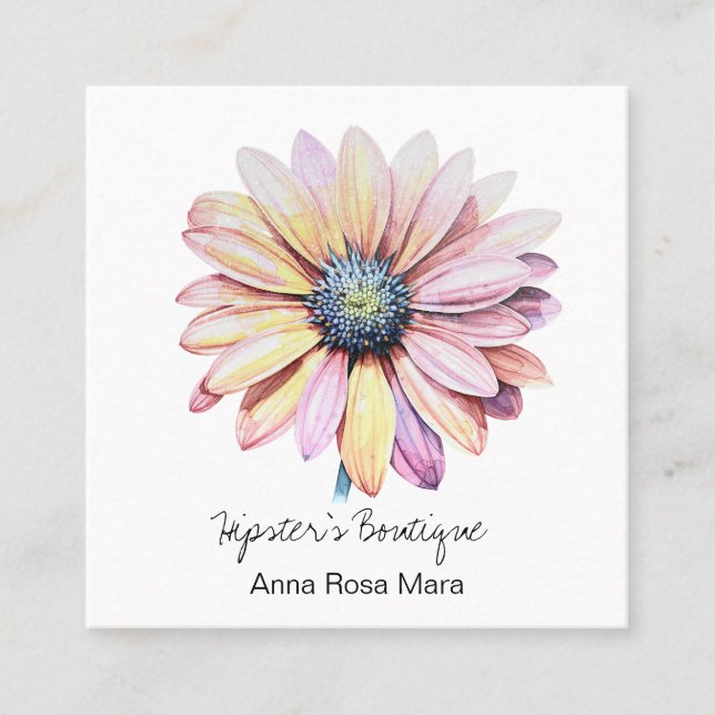 Cartão De Visita Quadrado *~* AP57 Boho QR Bold Retro 60's Flower DAISY (Frente)