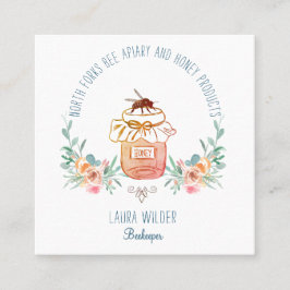 Cartão De Visita Quadrado Apiary Bee Honey Jar Floral