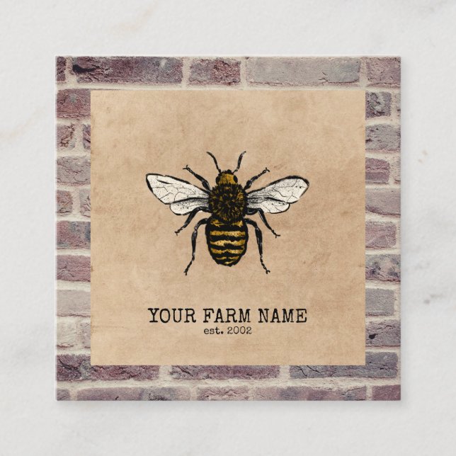 Cartão De Visita Quadrado Apicultor Apiarista Fazenda Abelhas Abelhas Colhei (Frente)