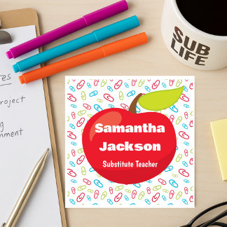 Cartão De Visita Quadrado Apple Vermelha do Professor Substituto