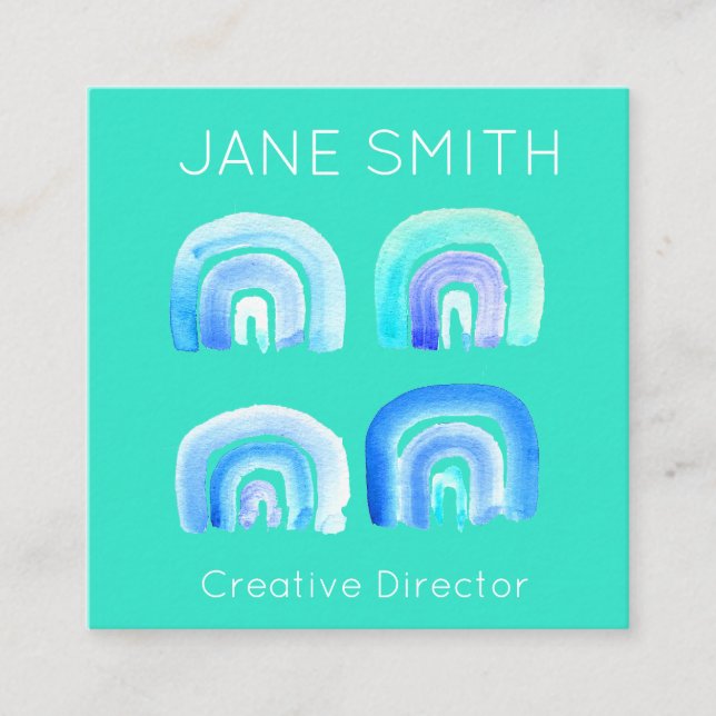Cartão De Visita Quadrado Aqua arco-íris inspiração indústria criativa moder (Frente)