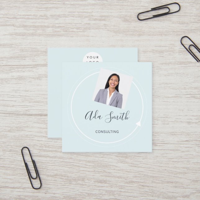 Cartão De Visita Quadrado Aqua Personalizada de Consulta de Fotografias Pers (Frente/Verso In Situ)