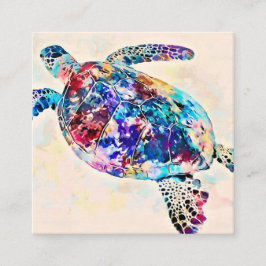 Cartão De Visita Quadrado Aquarela de Tartaruga marinha havaiana
