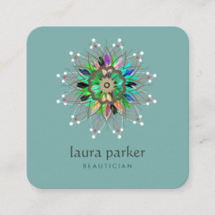 Cartão De Visita Quadrado Aquarela Logotipo da Flor do Lotus Massagem de Rep