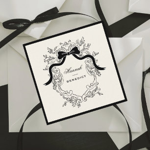 Cartão De Visita Quadrado Arco francês Vintage Coquette Ribbon Crest Antiga