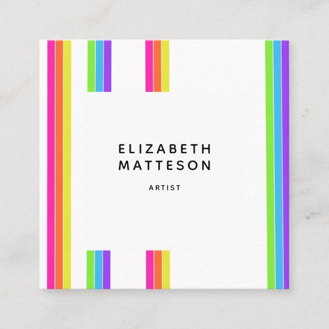 Cartão De Visita Quadrado Arco-Íris Retro Stripes Artista (Frente)