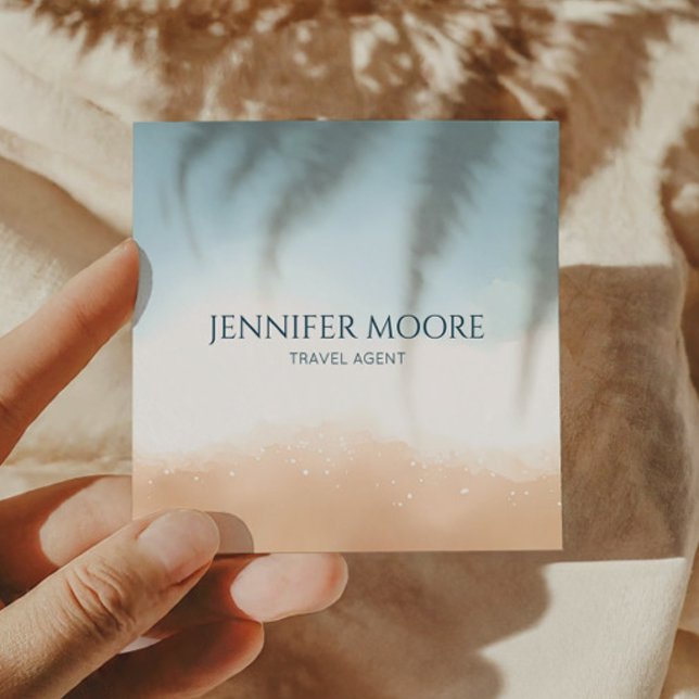 Cartão De Visita Quadrado Areia de praia do Oceano Azul Elegante (Criador carregado)