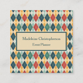 Cartão De Visita Quadrado Argyle Retro Harlequin Red Green Template