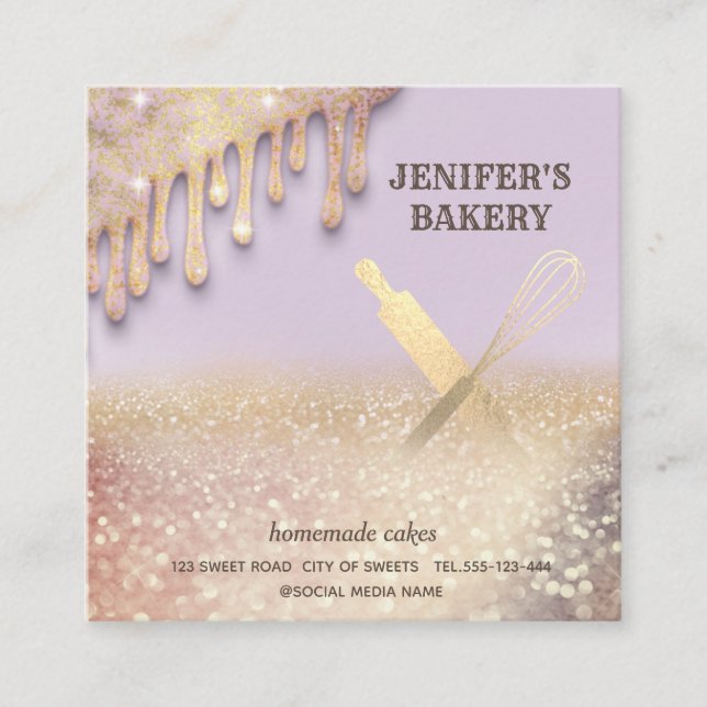 Cartão De Visita Quadrado Aroma de ouro com pino de ouro, uísque, cozinheira (Frente)