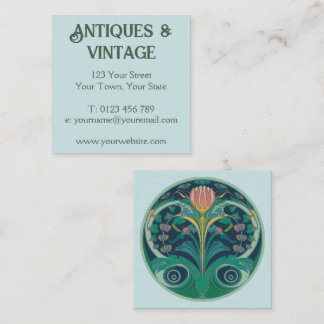 Cartão De Visita Quadrado Art Nouveau Aqua Verde