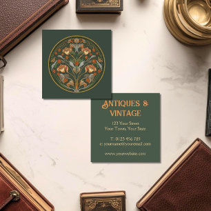 Cartão De Visita Quadrado Art Nouveau Creme Verde